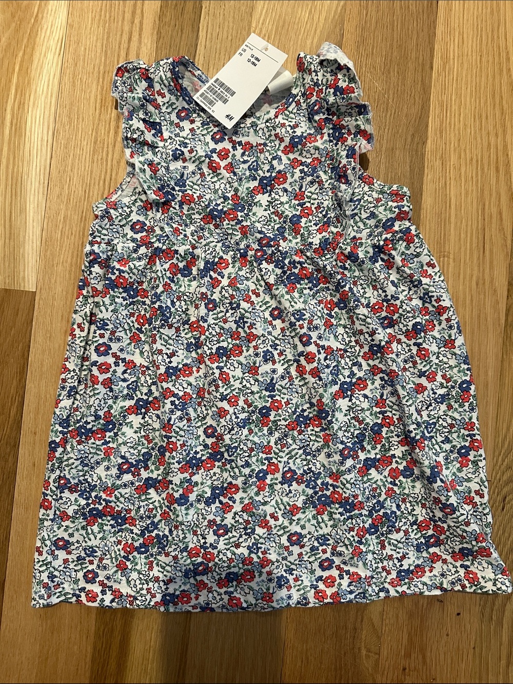 H&M Floral Sleeveless Dress - White with Red & Blue Flowers